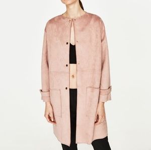 ZARA Basic Outerwear faux suede dusty pink coat